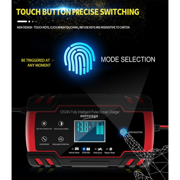 ANHTCzyx 12V 8A  / 24V 4A Automobile Battery Charger Motorcycle Battery Repair Type AGM(EU Plug) - Battery Charger by PMC TechLife | Online Shopping South Africa | PMC TechLife | Buy Now Pay Later Mobicred