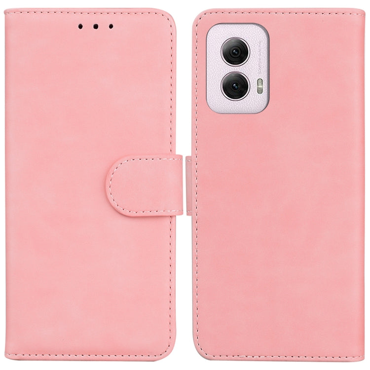 For Motorola Moto G Power 5G 2024 Skin Feel Pure Color Flip Leather Phone Case(Pink) - Motorola Cases by PMC Jewellery | Online Shopping South Africa | PMC Jewellery | Buy Now Pay Later Mobicred