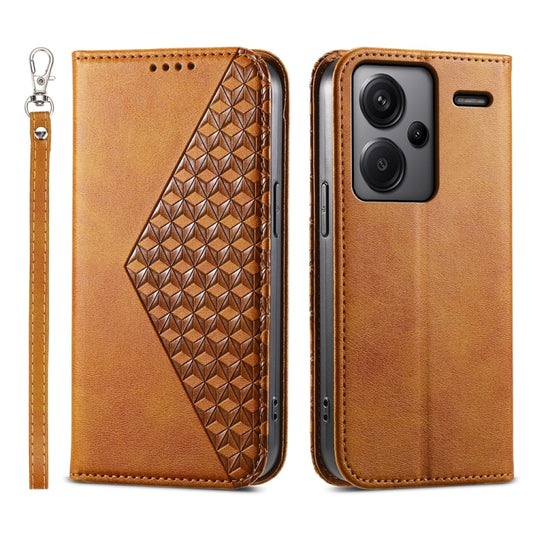 For Xiaomi Redmi Note 13 Pro+ Cubic Grid Calf Texture Magnetic Leather Phone Case(Yellow) - Note 13 Pro+ Cases by PMC Jewellery | Online Shopping South Africa | PMC Jewellery | Buy Now Pay Later Mobicred