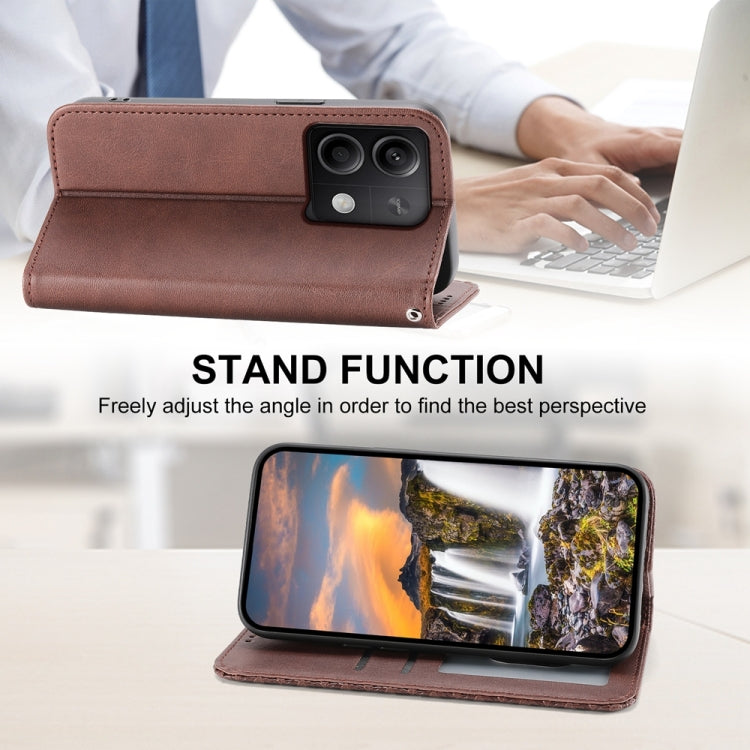 For Xiaomi Redmi Note 13 5G Cubic Grid Calf Texture Magnetic Leather Phone Case(Brown) - Note 13 Cases by PMC Jewellery | Online Shopping South Africa | PMC Jewellery | Buy Now Pay Later Mobicred