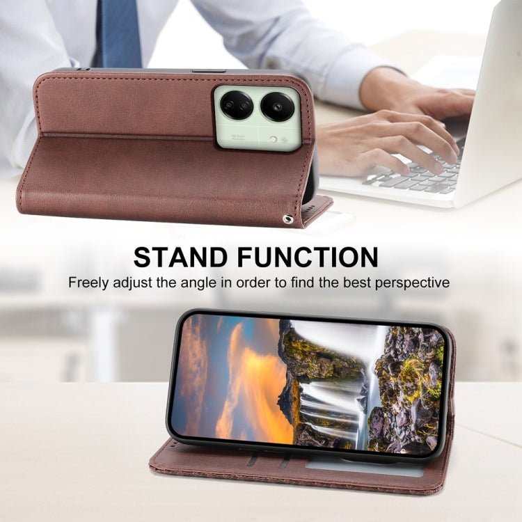 For Xiaomi Redmi 13C Cubic Grid Calf Texture Magnetic Leather Phone Case(Brown) - 13C Cases by PMC Jewellery | Online Shopping South Africa | PMC Jewellery | Buy Now Pay Later Mobicred