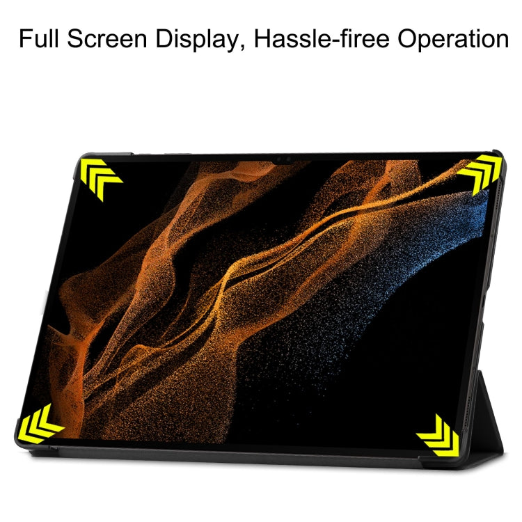 For Samsung Galaxy Tab S10 Ultra / S9 Ultra Custer Pure Color 3-Fold Holder Smart Leather Tablet Case(Black) - free shipping - PMC Jewellery - Order now!