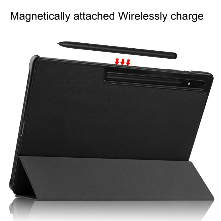 For Samsung Galaxy Tab S10 Ultra / S9 Ultra Custer Pure Color 3-Fold Holder Smart Leather Tablet Case(Black) - free shipping - PMC Jewellery - Order now!