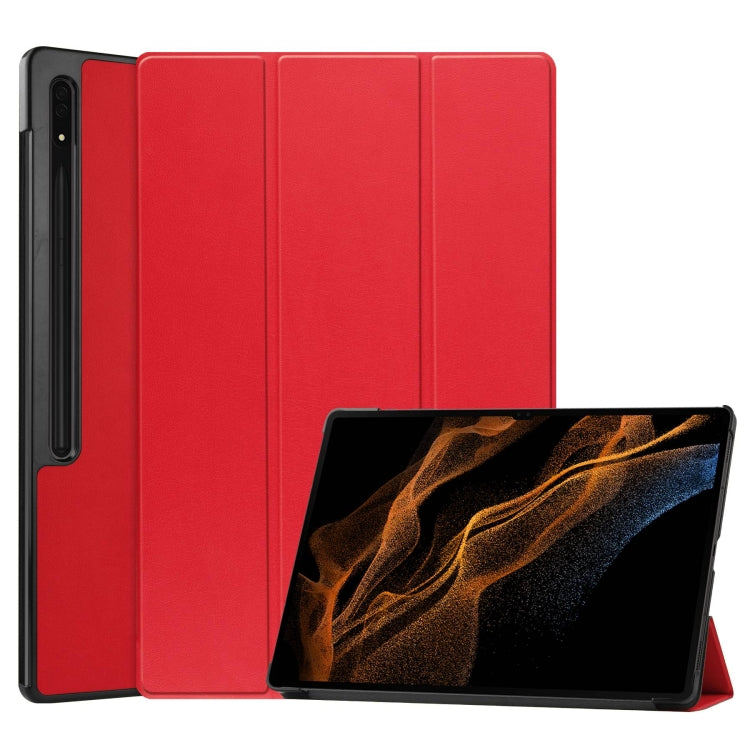 For Samsung Galaxy Tab S10 Ultra / S9 Ultra Custer Pure Color 3-Fold Holder Smart Leather Tablet Case(Red) - Galaxy Tab S9 Ultra Cases by PMC Jewellery | Online Shopping South Africa | PMC Jewellery | Buy Now Pay Later Mobicred