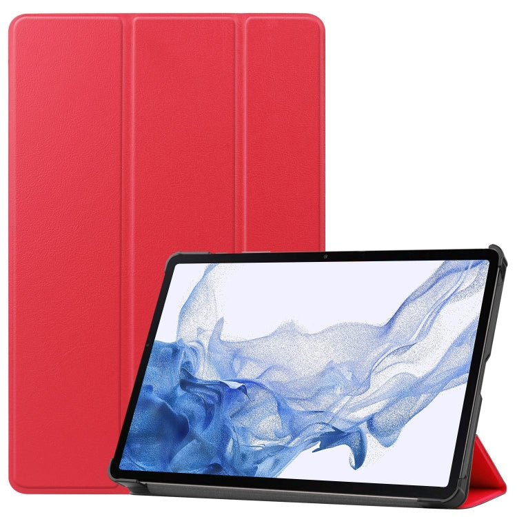 For Samsung Galaxy Tab S9 Custer Pure Color 3-Fold Holder Smart Leather Tablet Case(Red) - Galaxy Tab S9 Cases by PMC Jewellery | Online Shopping South Africa | PMC Jewellery | Buy Now Pay Later Mobicred