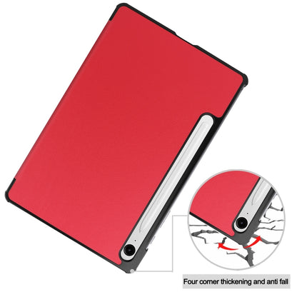 For Samsung Galaxy Tab S9 FE Custer Pure Color 3-Fold Holder Smart Leather Tablet Case(Red) - Galaxy Tab S9 FE by PMC Jewellery | Online Shopping South Africa | PMC Jewellery | Buy Now Pay Later Mobicred