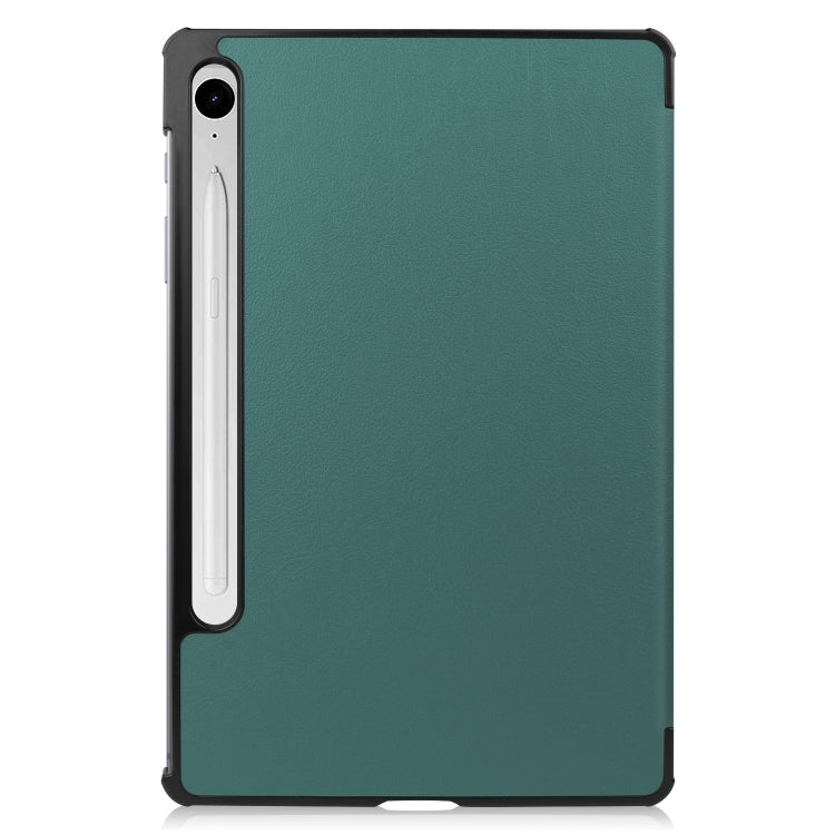 For Samsung Galaxy Tab S9 FE Custer Pure Color 3-Fold Holder Smart Leather Tablet Case(Dark Green) - Galaxy Tab S9 FE by PMC Jewellery | Online Shopping South Africa | PMC Jewellery | Buy Now Pay Later Mobicred