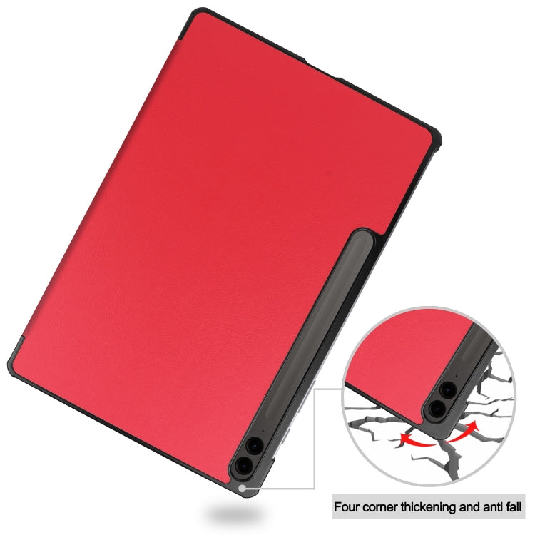 For Samsung Galaxy Tab S9 FE+ / S10+ Custer Pure Color 3-Fold Holder Smart Leather Tablet Case(Red) - Galaxy Tab S9 FE+ by PMC Jewellery | Online Shopping South Africa | PMC Jewellery | Buy Now Pay Later Mobicred