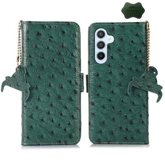 For Samsung Galaxy S24 Ostrich Pattern Genuine Leather RFID Phone Case(Green) - Galaxy Phone Cases by PMC Jewellery | Online Shopping South Africa | PMC Jewellery | Buy Now Pay Later Mobicred