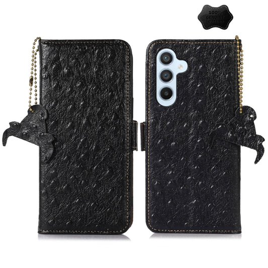 For Samsung Galaxy S24 Ostrich Pattern Genuine Leather RFID Phone Case(Black) - Galaxy Phone Cases by PMC Jewellery | Online Shopping South Africa | PMC Jewellery | Buy Now Pay Later Mobicred