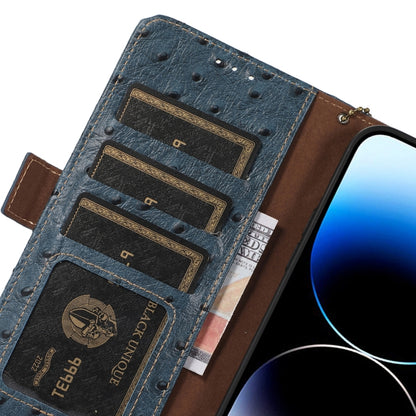 For Samsung Galaxy S24 Ostrich Pattern Genuine Leather RFID Phone Case(Blue) - Galaxy Phone Cases by PMC Jewellery | Online Shopping South Africa | PMC Jewellery | Buy Now Pay Later Mobicred