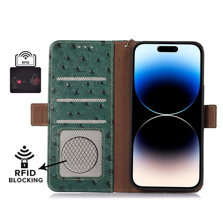 For Samsung Galaxy S24+ Ostrich Pattern Genuine Leather RFID Phone Case(Green) - Galaxy Phone Cases by PMC Jewellery | Online Shopping South Africa | PMC Jewellery | Buy Now Pay Later Mobicred