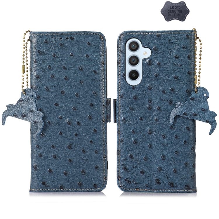 For Samsung Galaxy S24+ Ostrich Pattern Genuine Leather RFID Phone Case(Blue) - Galaxy Phone Cases by PMC Jewellery | Online Shopping South Africa | PMC Jewellery | Buy Now Pay Later Mobicred