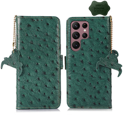 For Samsung Galaxy S24 Ultra Ostrich Pattern Genuine Leather RFID Phone Case(Green) - Galaxy Phone Cases by PMC Jewellery | Online Shopping South Africa | PMC Jewellery | Buy Now Pay Later Mobicred