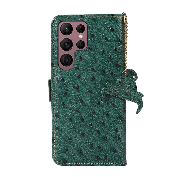 For Samsung Galaxy S24 Ultra Ostrich Pattern Genuine Leather RFID Phone Case(Green) - Galaxy Phone Cases by PMC Jewellery | Online Shopping South Africa | PMC Jewellery | Buy Now Pay Later Mobicred