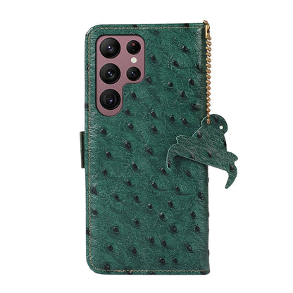 For Samsung Galaxy S24 Ultra Ostrich Pattern Genuine Leather RFID Phone Case(Green) - Galaxy Phone Cases by PMC Jewellery | Online Shopping South Africa | PMC Jewellery | Buy Now Pay Later Mobicred