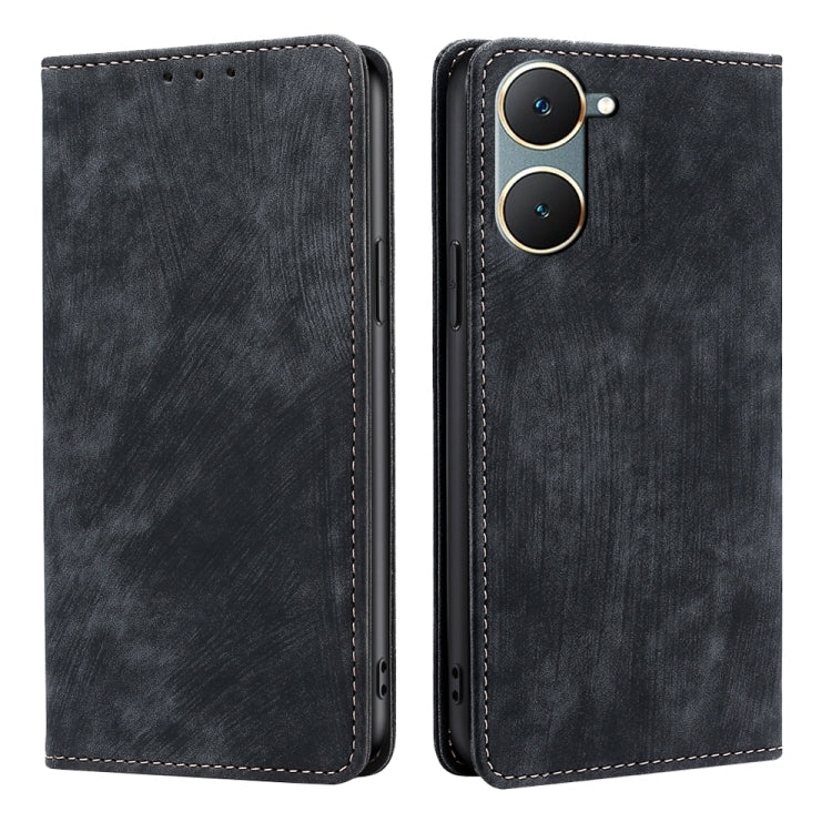 For vivo Y03 4G RFID Anti-theft Brush Magnetic Leather Phone Case(Black) - vivo Cases by PMC Jewellery | Online Shopping South Africa | PMC Jewellery | Buy Now Pay Later Mobicred