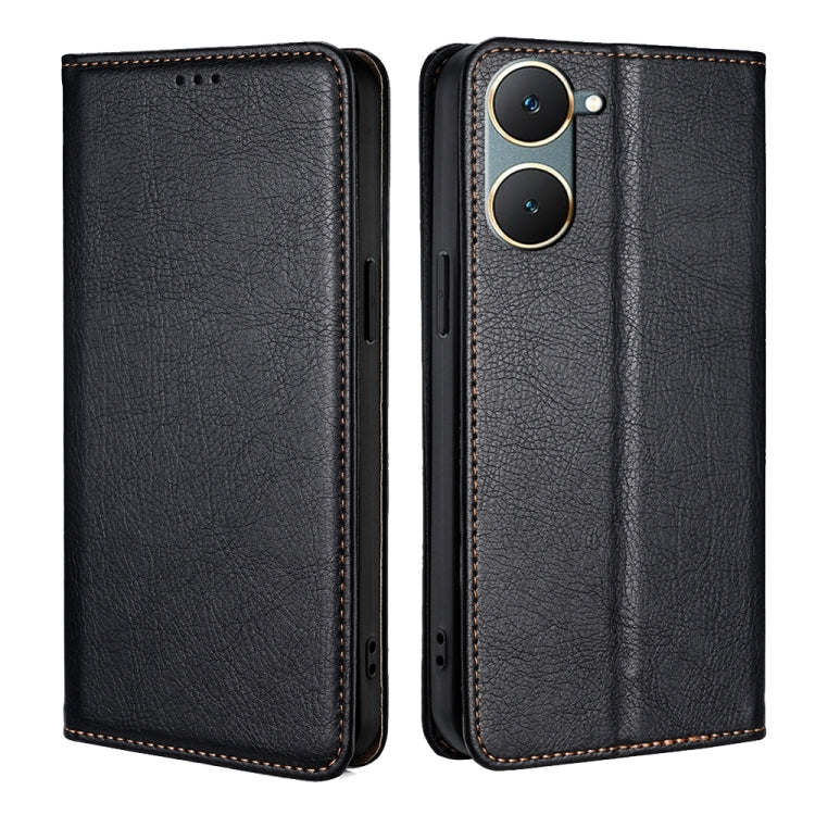 For vivo Y03 4G Gloss Oil Solid Color Magnetic Leather Phone Case(Black) - vivo Cases by PMC Jewellery | Online Shopping South Africa | PMC Jewellery | Buy Now Pay Later Mobicred