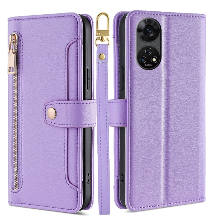 For ZTE Anshin Family Sheep Texture Cross-body Zipper Wallet Leather Phone Case(Purple) - ZTE Cases by PMC TechLife | Online Shopping South Africa | PMC TechLife | Buy Now Pay Later Mobicred
