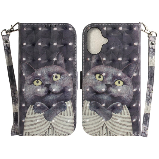 For iPhone 16 3D Colored Horizontal Flip Leather Phone Case(Hug Cat) - iPhone 16 Cases by PMC Jewellery | Online Shopping South Africa | PMC Jewellery | Buy Now Pay Later Mobicred