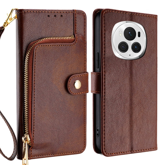 For Honor Magic6 Pro Zipper Bag Leather Phone Case(Brown) - Honor Cases by PMC Jewellery | Online Shopping South Africa | PMC Jewellery | Buy Now Pay Later Mobicred