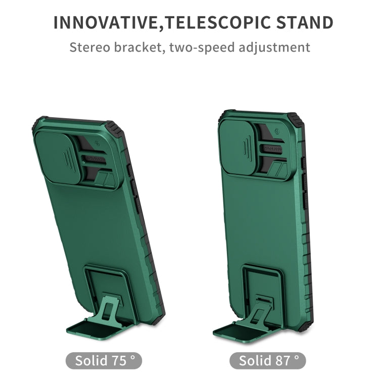 For iPhone 16 Pro Stereoscopic Holder Sliding Camshield Phone Case(Green) - iPhone 16 Pro Cases by PMC Jewellery | Online Shopping South Africa | PMC Jewellery | Buy Now Pay Later Mobicred