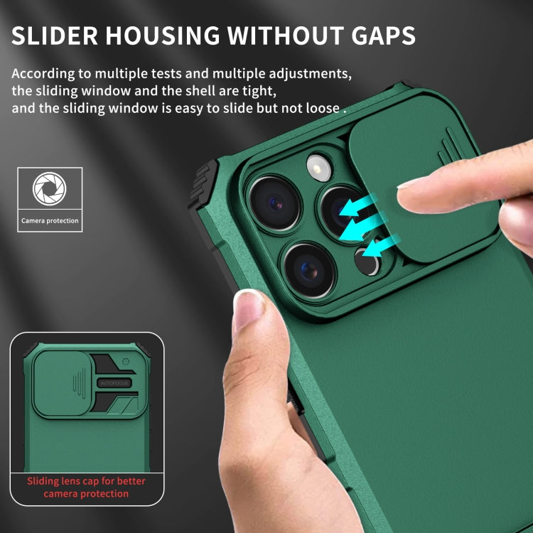 For iPhone 16 Pro Stereoscopic Holder Sliding Camshield Phone Case(Green) - iPhone 16 Pro Cases by PMC Jewellery | Online Shopping South Africa | PMC Jewellery | Buy Now Pay Later Mobicred