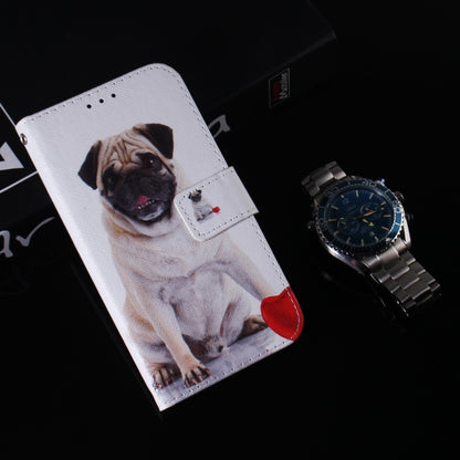 For iPhone 16 Coloured Drawing Flip Leather Phone Case(Pug) - iPhone 16 Cases by PMC Jewellery | Online Shopping South Africa | PMC Jewellery | Buy Now Pay Later Mobicred