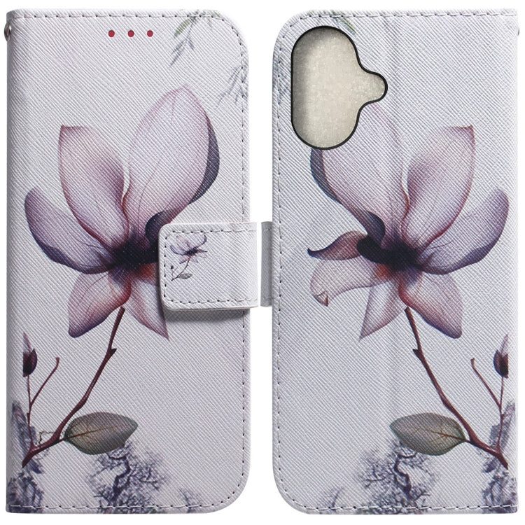 For iPhone 16 Coloured Drawing Flip Leather Phone Case(Magnolia) - iPhone 16 Cases by PMC TechLife | Online Shopping South Africa | PMC TechLife | Buy Now Pay Later Mobicred