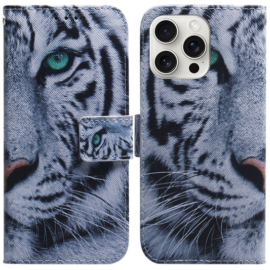 For iPhone 16 Pro Coloured Drawing Flip Leather Phone Case(Tiger) - iPhone 16 Pro Cases by PMC Jewellery | Online Shopping South Africa | PMC Jewellery | Buy Now Pay Later Mobicred