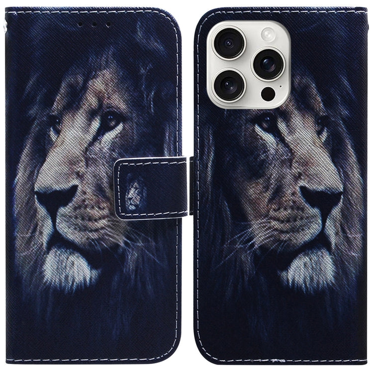 For iPhone 16 Pro Coloured Drawing Flip Leather Phone Case(Lion) - iPhone 16 Pro Cases by PMC Jewellery | Online Shopping South Africa | PMC Jewellery | Buy Now Pay Later Mobicred