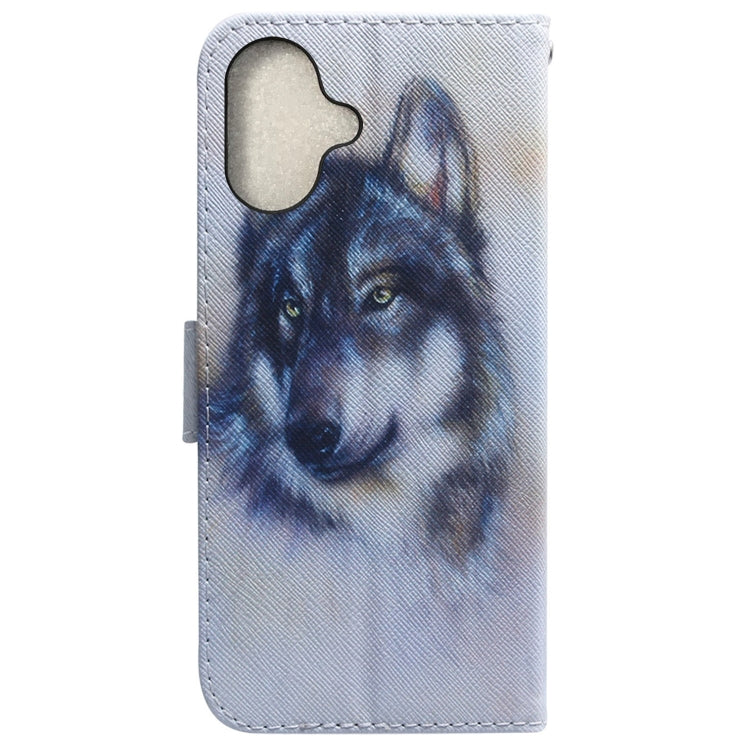 For iPhone 16 Plus Coloured Drawing Flip Leather Phone Case(White Wolf) - iPhone 16 Plus Cases by PMC Jewellery | Online Shopping South Africa | PMC Jewellery | Buy Now Pay Later Mobicred