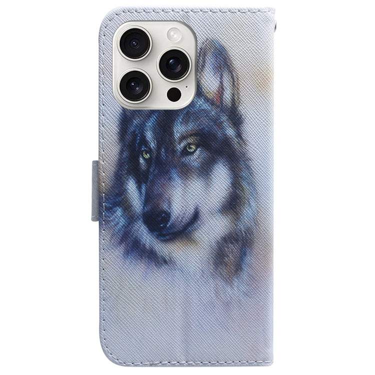 For iPhone 16 Pro Max Coloured Drawing Flip Leather Phone Case(White Wolf) - iPhone 16 Pro Max Cases by PMC Jewellery | Online Shopping South Africa | PMC Jewellery | Buy Now Pay Later Mobicred