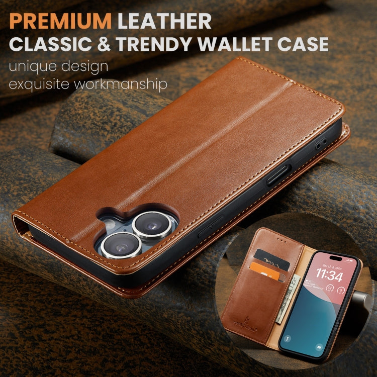 For iPhone 16 Fierre Shann PU Genuine Leather Texture Phone Case(Brown) - iPhone 16 Cases by FIERRE SHANN | Online Shopping South Africa | PMC Jewellery | Buy Now Pay Later Mobicred