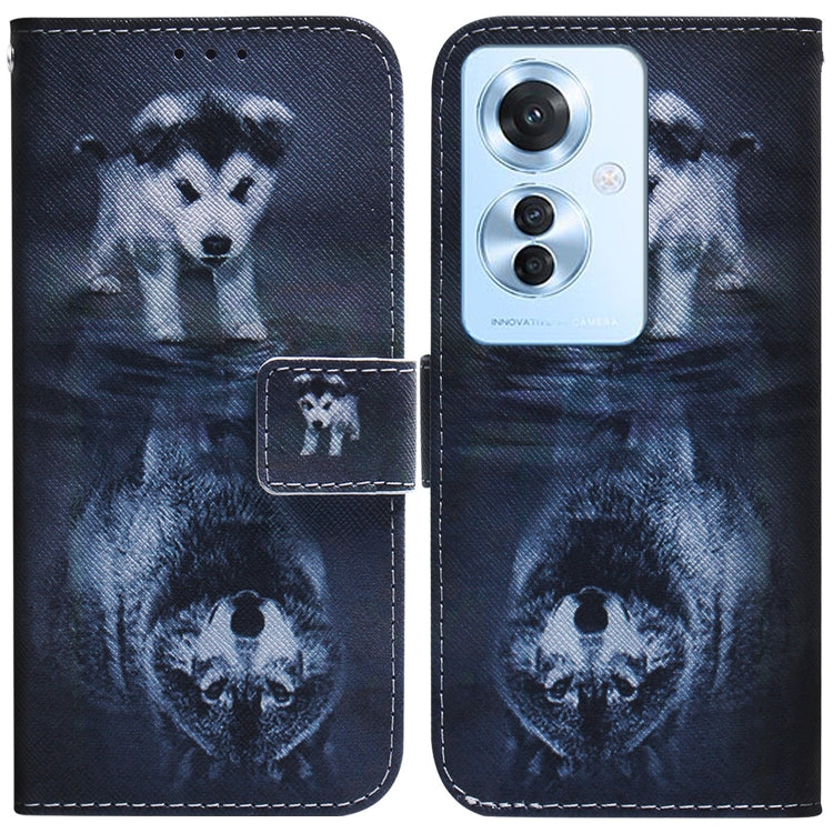 For OPPO Reno11 F Global Coloured Drawing Flip Leather Phone Case(Wolf and Dog) - Reno11 F Cases by PMC TechLife | Online Shopping South Africa | PMC TechLife | Buy Now Pay Later Mobicred