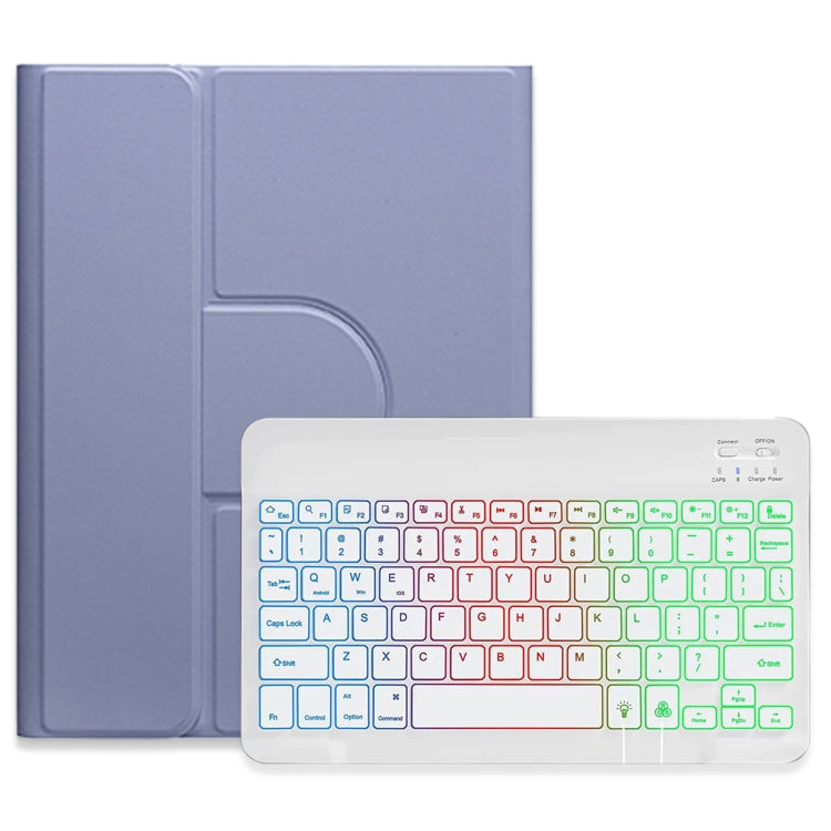 For iPad 10.2 2021 / Air 2019 Three-color Backlight White 360 Degree Rotatable Bluetooth Keyboard Leather Case(Lavender Purple) - free shipping - PMC TechLife - Order now!