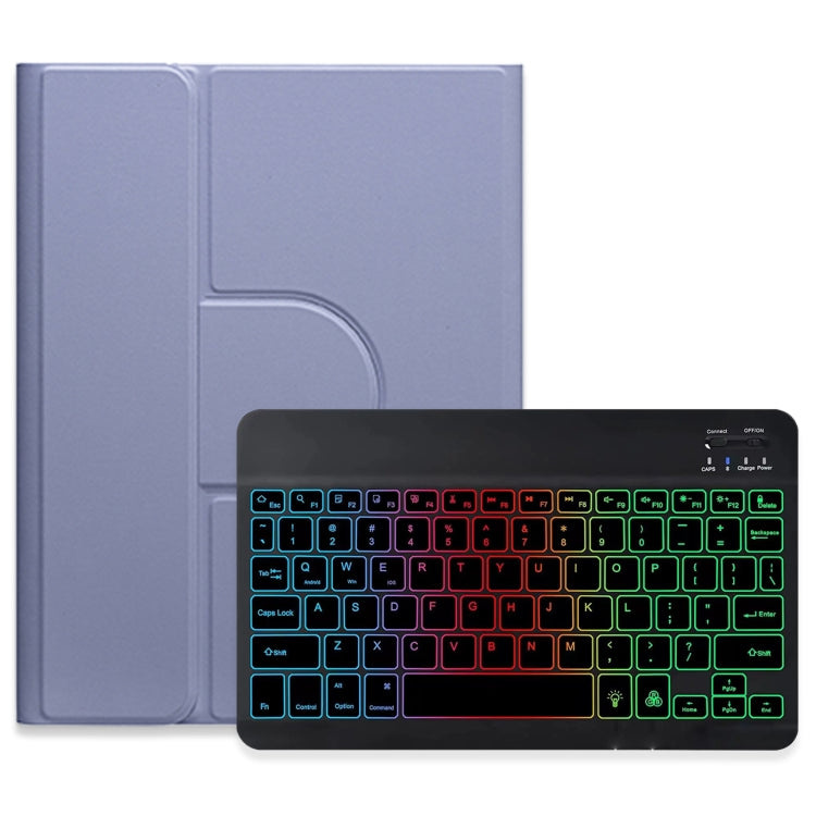 For iPad Air 2022 / iPad Pro 11 2021 Three-color Backlight Black 360 Degree Rotatable Bluetooth Keyboard Leather Case(Lavender Purple) - Universal by PMC TechLife | Online Shopping South Africa | PMC TechLife