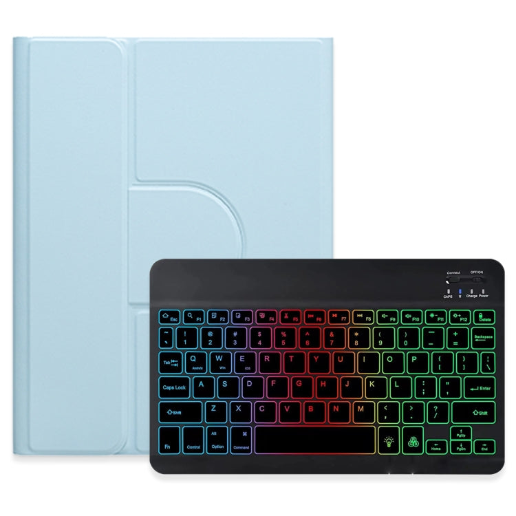 For iPad 10.2 2021 / Air 2019 Three-color Backlight Black 360 Degree Rotatable Bluetooth Keyboard Leather Case(Sky Blue) - Universal by PMC TechLife | Online Shopping South Africa | PMC TechLife