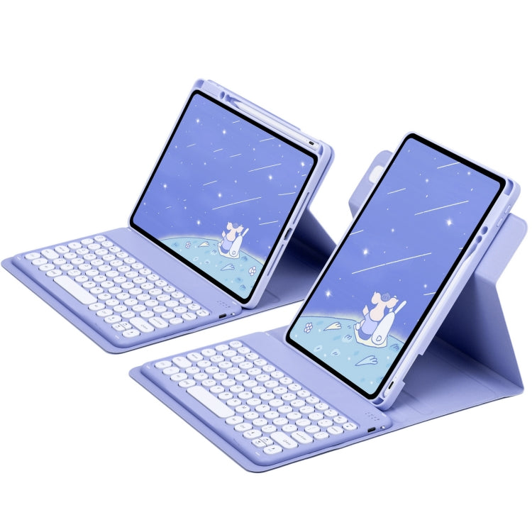 For iPad Air 2022 / iPad Pro 11 2021 Round Button 360 Degree Rotatable Bluetooth Keyboard Leather Case(Light Purple) - Universal by PMC TechLife | Online Shopping South Africa | PMC TechLife