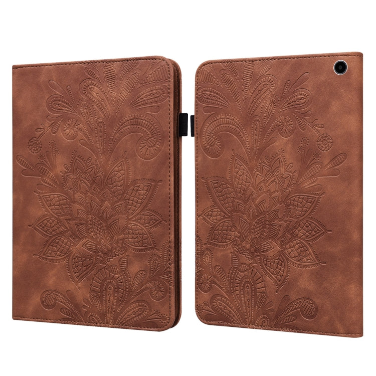 For Amazon Fire Max 11 Lace Flower Embossing Pattern Leather Tablet Case(Brown) - Amazon by PMC TechLife | Online Shopping South Africa | PMC TechLife | Buy Now Pay Later Mobicred