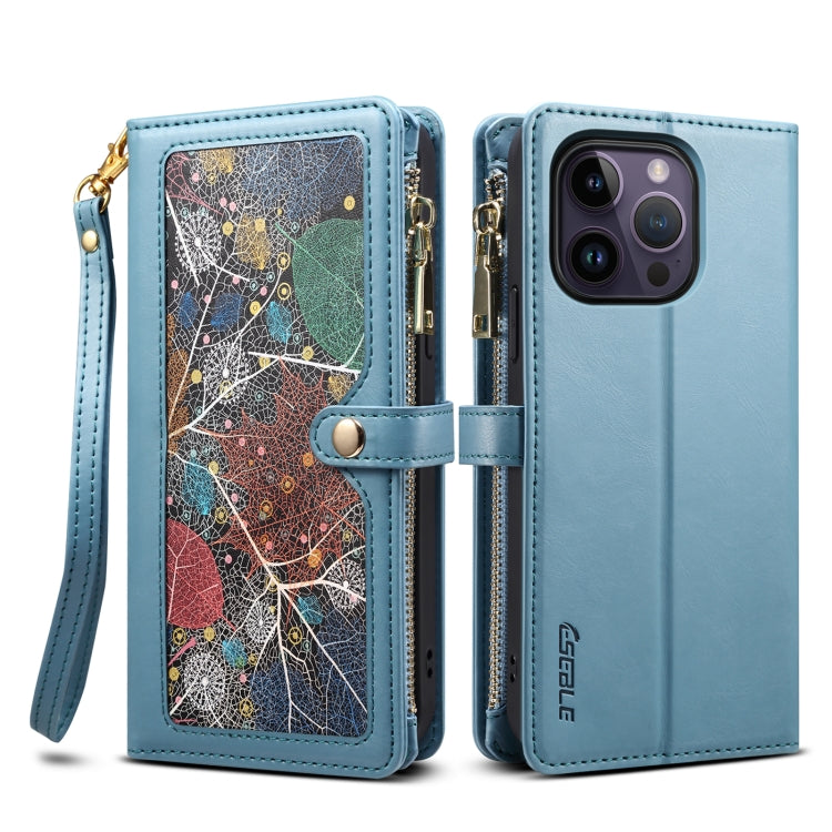 For iPhone 16 Pro ESEBLE Star Series Lanyard Zipper Wallet RFID Leather Case(Blue) - iPhone 16 Pro Cases by ESEBLE | Online Shopping South Africa | PMC Jewellery | Buy Now Pay Later Mobicred