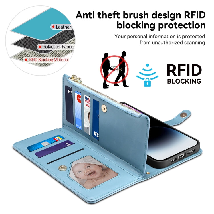 For iPhone 16 Plus ESEBLE Star Series Lanyard Zipper Wallet RFID Leather Case(Blue) - iPhone 16 Plus Cases by ESEBLE | Online Shopping South Africa | PMC Jewellery | Buy Now Pay Later Mobicred