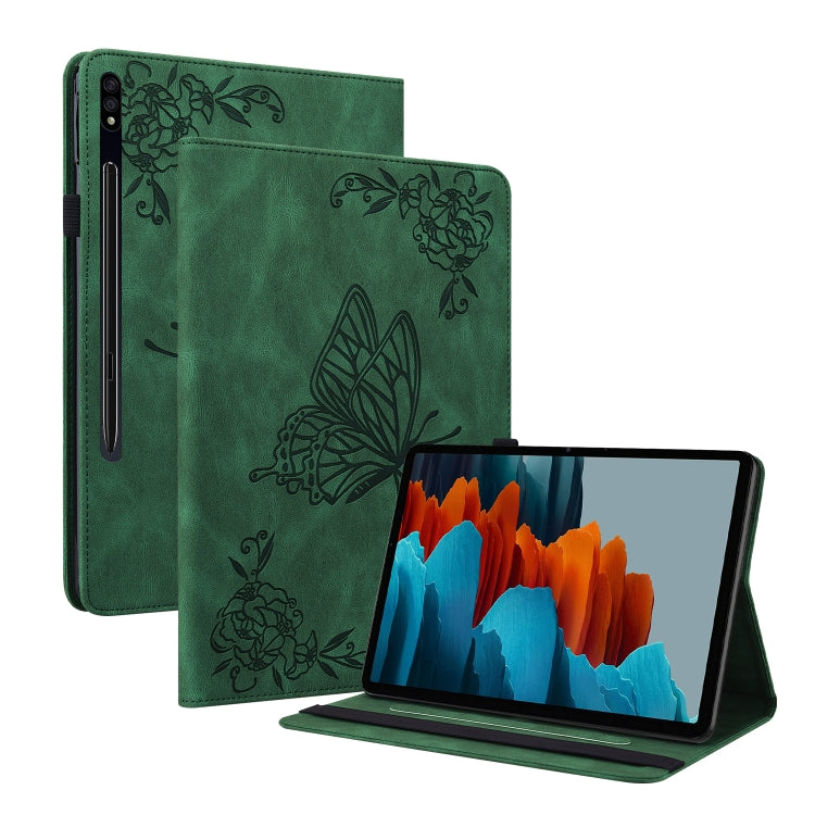 For Samsung Galaxy Tab S9 Butterfly Flower Embossed Leather Tablet Case(Green) - Galaxy Tab S9 Cases by PMC Jewellery | Online Shopping South Africa | PMC Jewellery | Buy Now Pay Later Mobicred