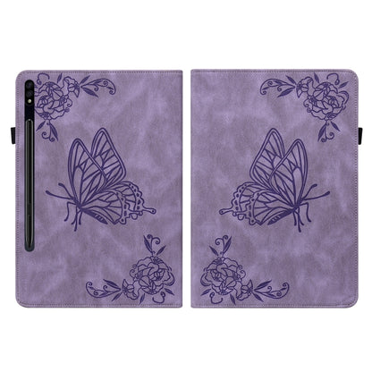 For Samsung Galaxy Tab S9 Butterfly Flower Embossed Leather Tablet Case(Purple) - Galaxy Tab S9 Cases by PMC Jewellery | Online Shopping South Africa | PMC Jewellery | Buy Now Pay Later Mobicred