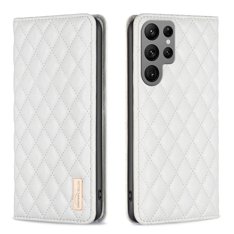 For Samsung Galaxy S24 Ultra 5G Diamond Lattice Magnetic Leather Flip Phone Case(White) - Galaxy S24 Ultra 5G Cases by PMC Jewellery | Online Shopping South Africa | PMC Jewellery