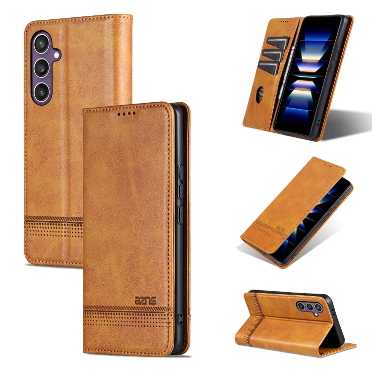 For Samsung Galaxy S24+ 5G AZNS Magnetic Calf Texture Flip Leather Phone Case(Light Brown) - free shipping - PMC Jewellery - Order now!