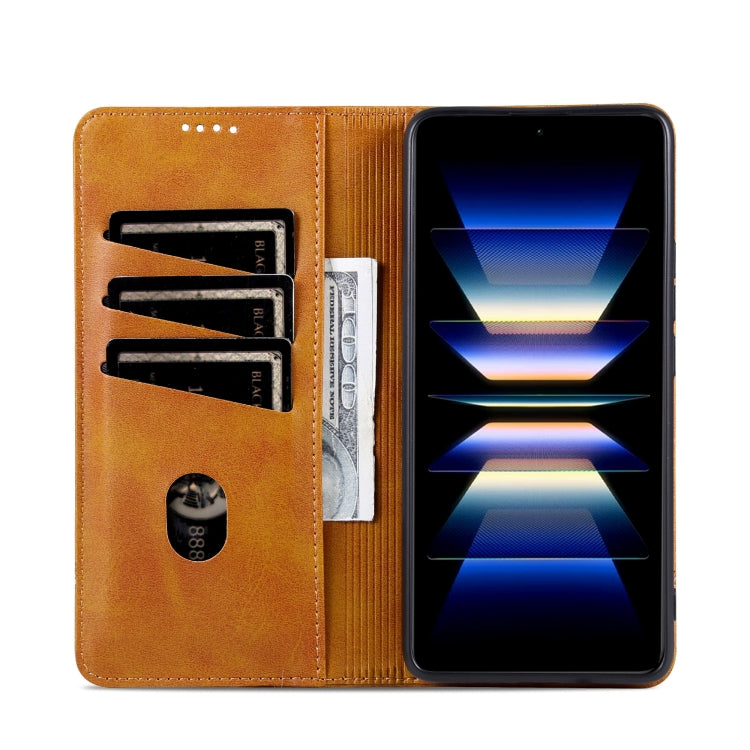 For Samsung Galaxy S24+ 5G AZNS Magnetic Calf Texture Flip Leather Phone Case(Light Brown) - free shipping - PMC Jewellery - Order now!
