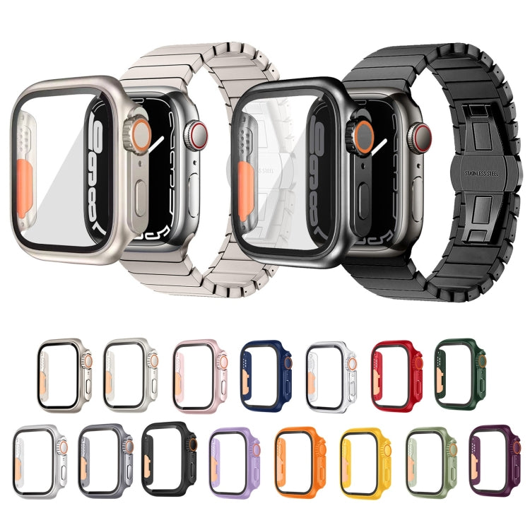 For Apple Watch Series 9 / 8 / 7 41mm Tempered Film Hybrid PC Integrated Watch Case(Original Black Orange) - Watch Cases by PMC TechLife | Online Shopping South Africa | PMC TechLife | Buy Now Pay Later Mobicred