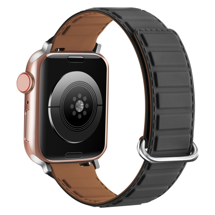For Apple Watch Series 7 45mm Reverse Buckle Magnetic Silicone Watch Band(Silver Buckle Grey Brown) - free shipping - PMC TechLife - Order now!