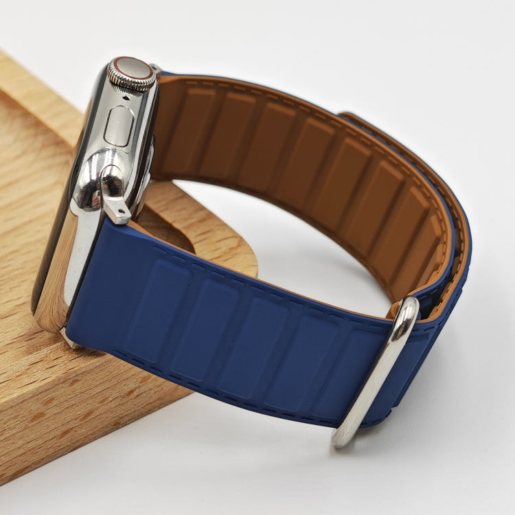 For Apple Watch 42mm Reverse Buckle Magnetic Silicone Watch Band(Silver Buckle Blue) - free shipping - PMC TechLife - Order now!